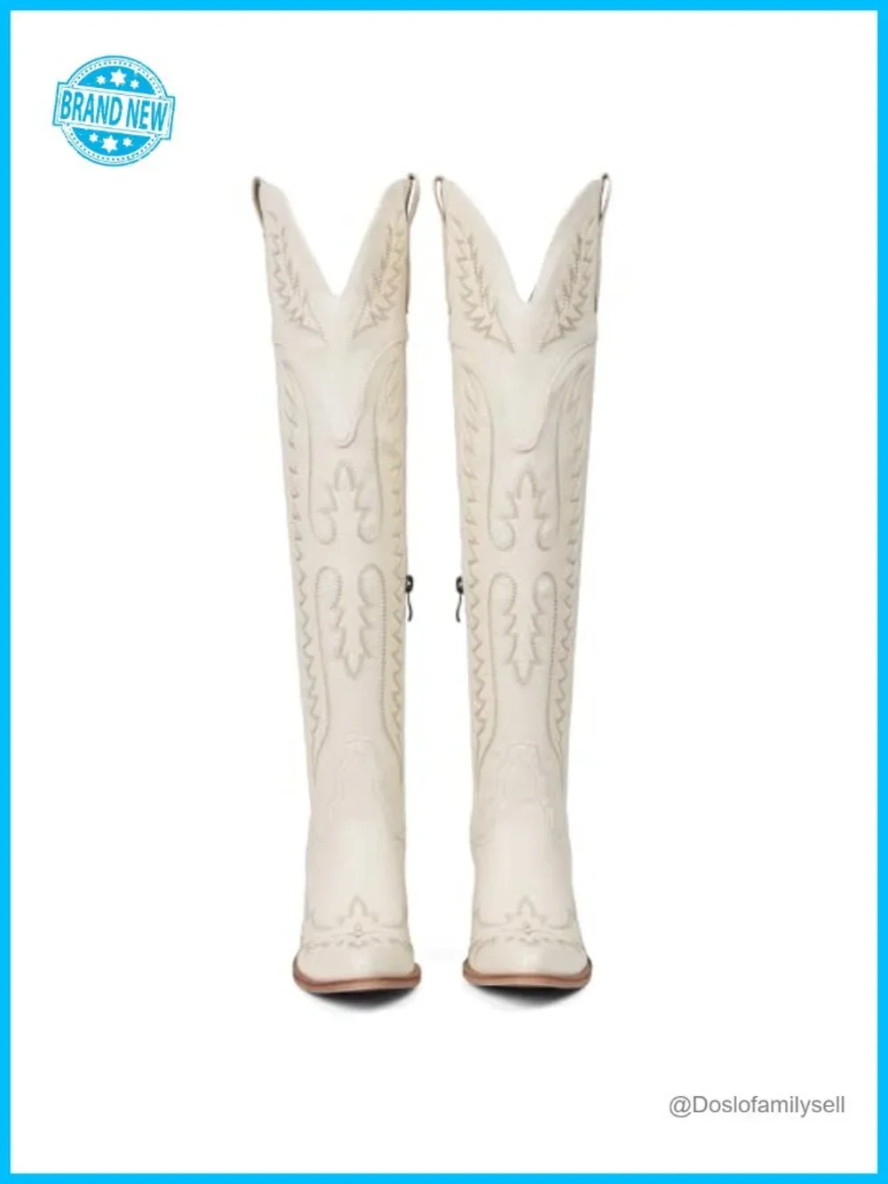 Over The Knee Cowboy Boots Chunky Heel Western Embroidery